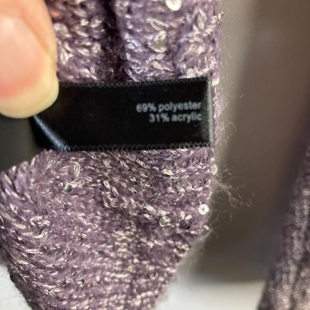 Womens The Limited Sweater Sequins Tie Back‎ Neck Ribbon Purple M NWT